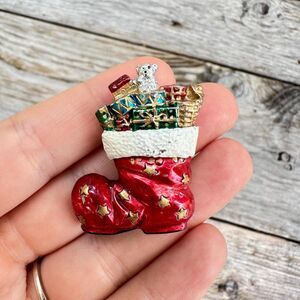 Vintage Jewelry Christmas Stocking Brooch Pin